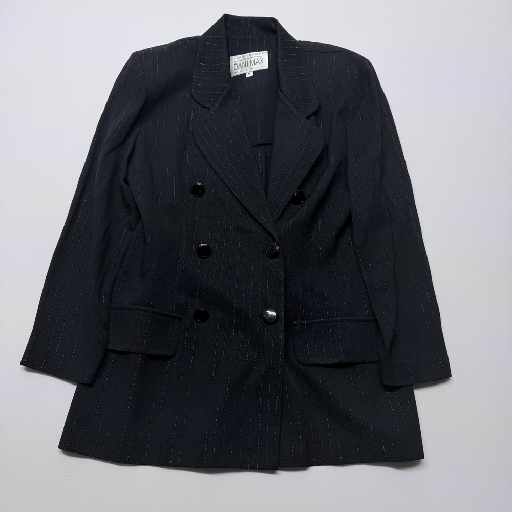 Dani Max Lois Snyder Black Silver Metallic Pinstripe Blazer Double Breasted 6P